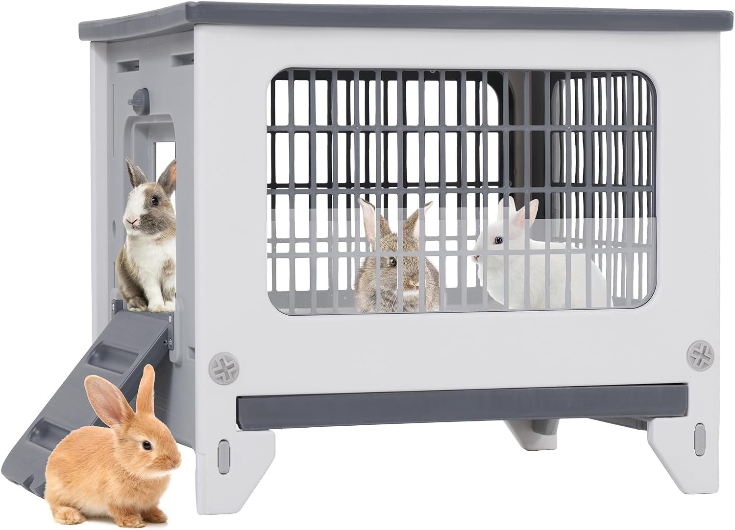 Rabbit Hutch Outdoor Indoor Plastic Waterproof Bunny Cage Enclosure | Chew-Proof Rabbit House Guinea Pig Cage Pet House for Small Animals, One Room
