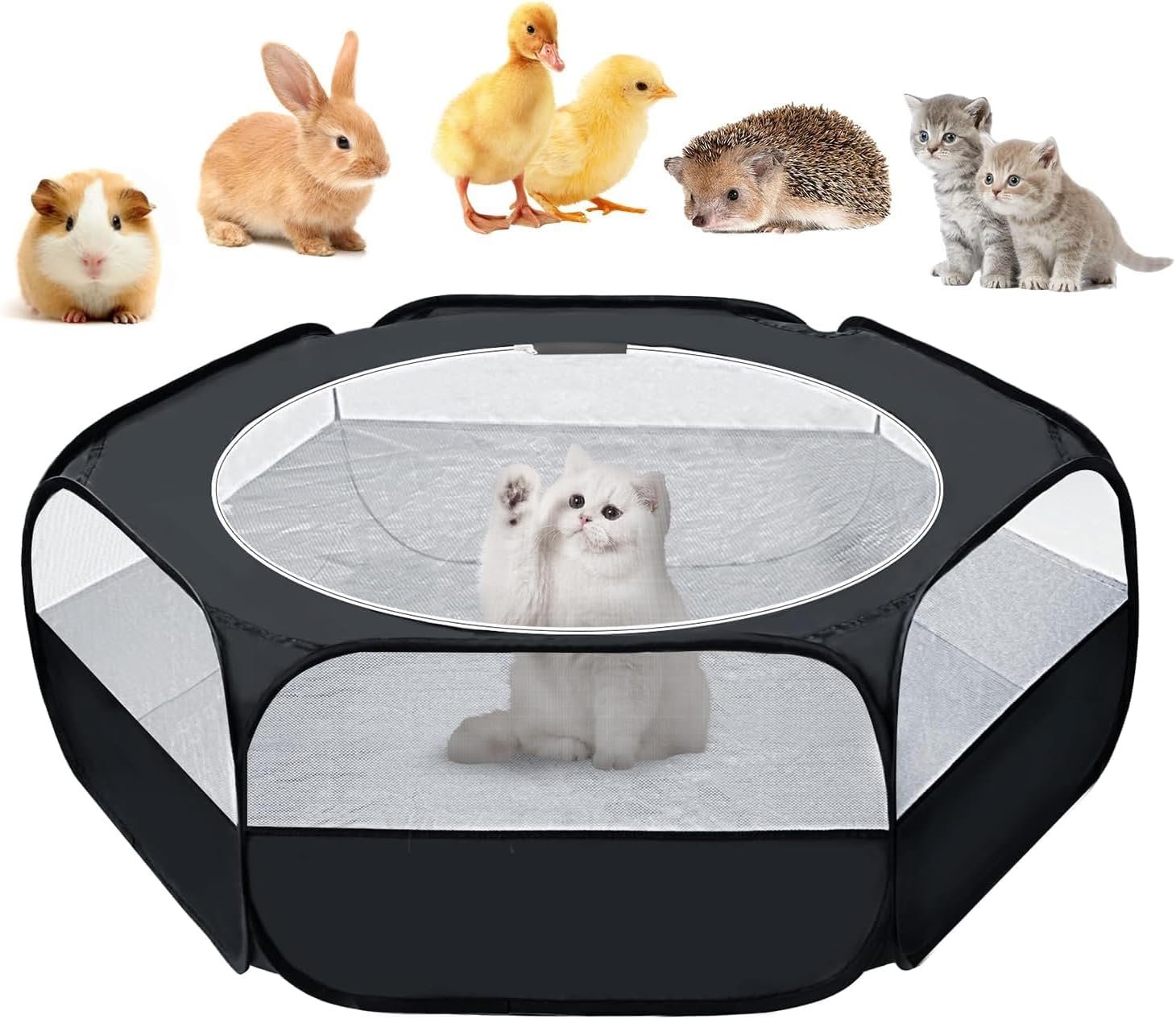 UWE Small Animal Playpen, Waterproof Foldable Pet Playpen, Black | Anti-Escape Exercise Pet Tent, Bite Resistant Breathable Mesh, Leakproof Base, Easy Fold Storage, Indoor Outdoor For Pets