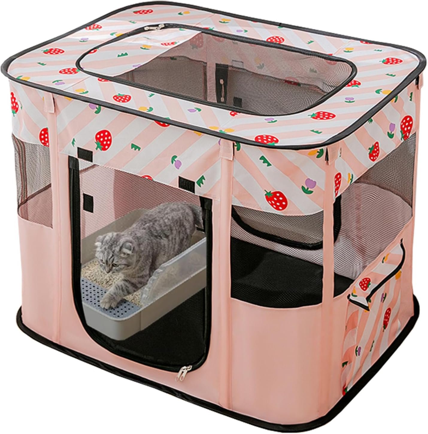 Portable Pet Cat Playpen,Cat Cages Indoor Collapsible Dog Crates Tent Kennel Playpen for Dogs Cat and Rabbit Travel Dog Playpen Indoor & Outdoor (Small（27.6″ L x 21.7″ W x 17.7″ H）, Pink)