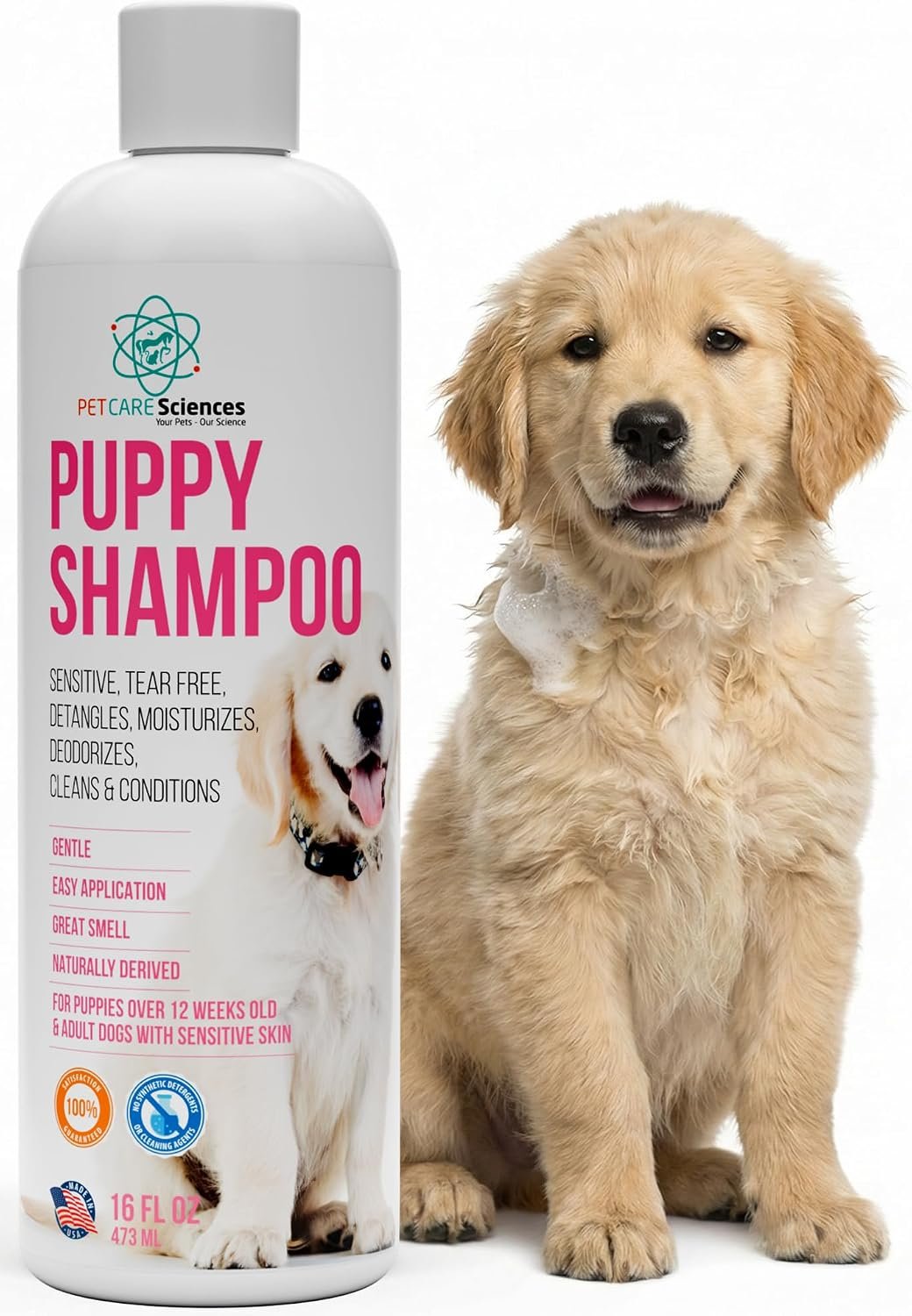 16 fl oz Tearless Puppy Shampoo and Conditioner – Dog Shampoo Itchy Skin Relief – Coconut Oil Oatmeal Shampoo for Dogs – Hypoallergenic Dog Shampoo Sensitive Skin, Made in the USA.