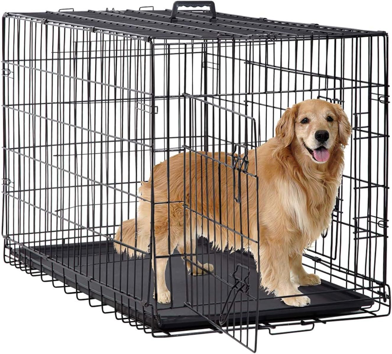 BestPet | Dog Crate | 48″ | Black | Foldable Metal Kennel with Double Doors | Secure Slide-Bolt Latches, Leakproof Tray | Portable Dog Cage for Large Breeds | for Travel, Indoor & Outdoor Use