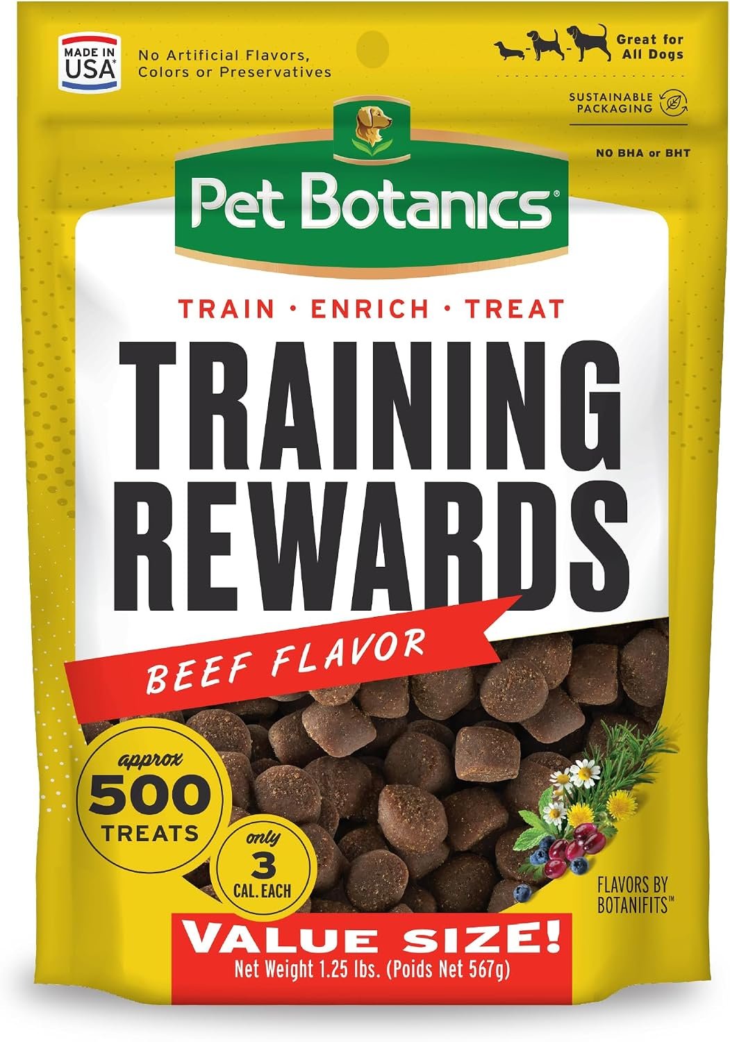 Pet Botanics 20 oz. Pouch Training Reward Soft & Chewy, Beef Flavor, with 500 Treats Per Bag, The Choice of Top Trainers