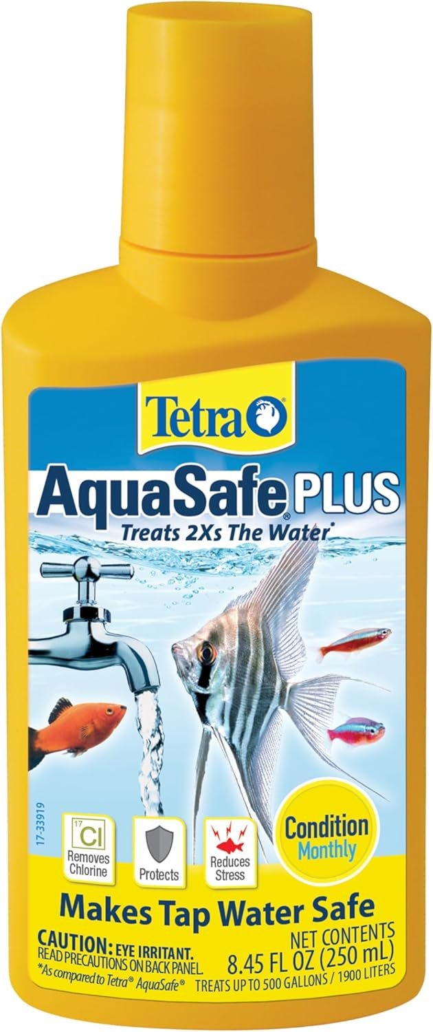 Tetra AquaSafe Plus Water Conditioner & Dechlorinator for Aquarium, 8.45 oz | Treats 2X the Water as Standard AquaSafe, Makes Tap Water Safe, Reduces Fish Stress, Removes Chlorine, Use Monthly