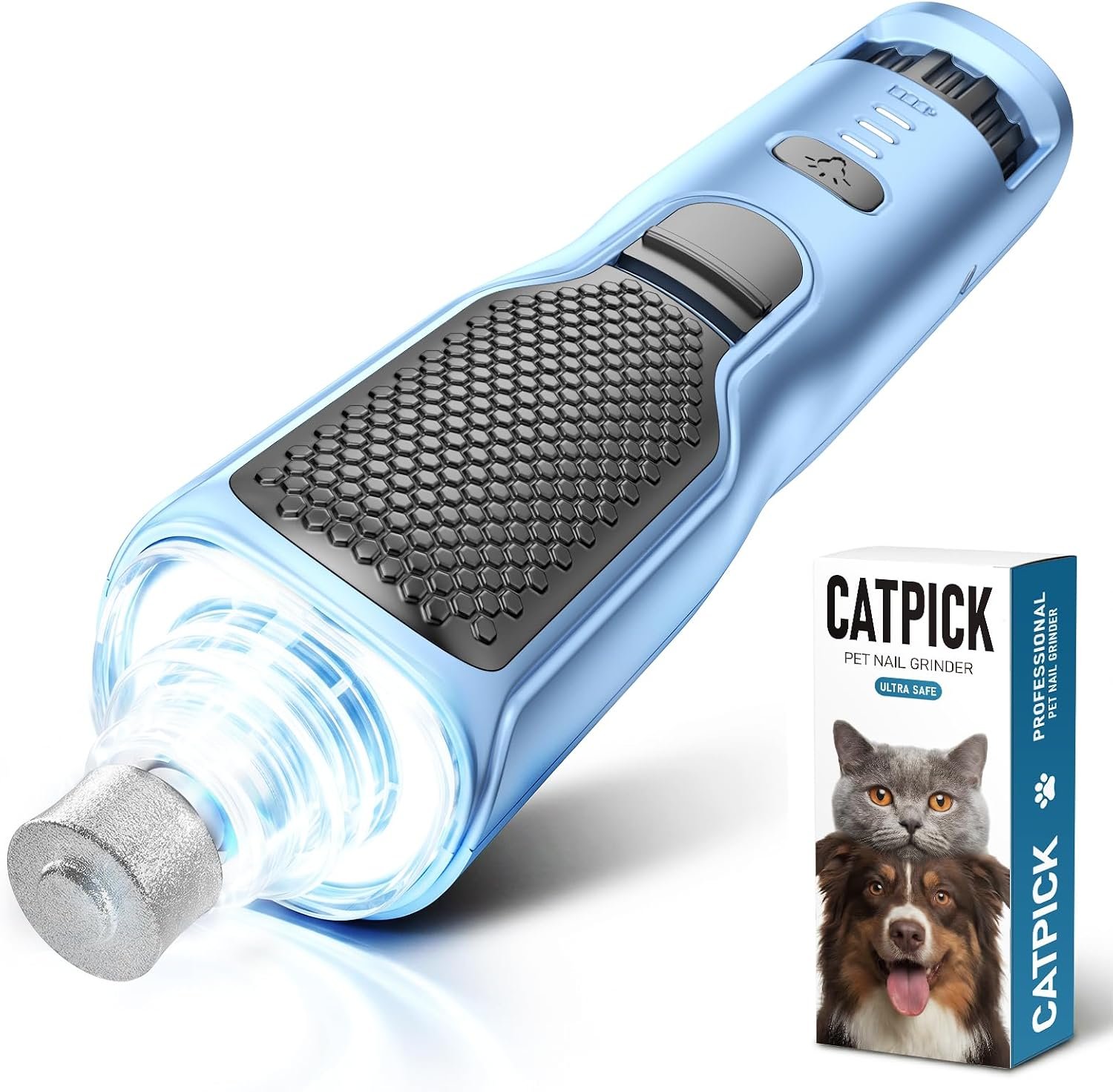 7-Speed Dog & Cat Nail Grinder with Light – Ring LED Safe to Avoid Overcut, Quiet Low Vibration & Powerful Fast, Cordless Rechargeable Toenail Trimmer for Small & Large Puppy & Breeds Paws(Blue)
