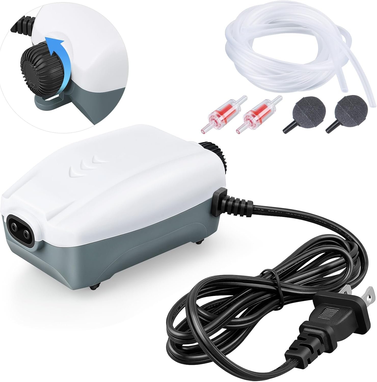 HITOP Dual Outlet Aquarium Electric Air Pump, Whisper Adjustable Fish Tank Aerator, Quiet Oxygen Pump with Accessories for 10 to 100 Gallon