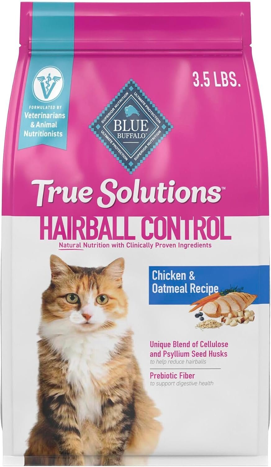 Blue Buffalo True Solutions Hairball Control Chicken Dry Cat Food, 3.5 lb | Adult Formula, Reduces Hairballs, Clinically Proven Prebiotic Fiber, Veterinarian Formulated