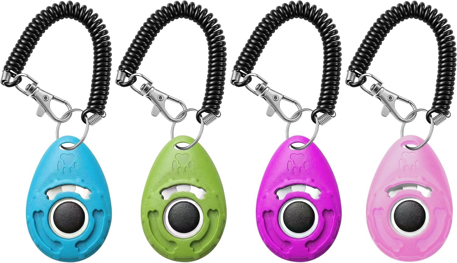 Pet Training Clicker with Wrist Strap – Dog Training Clickers for Puppy, Cat, Potty, Bird, Horse, Pet, Trainer Training Tools, Behavior Aids (Lake Blue + Light Green + Purple + Pink)