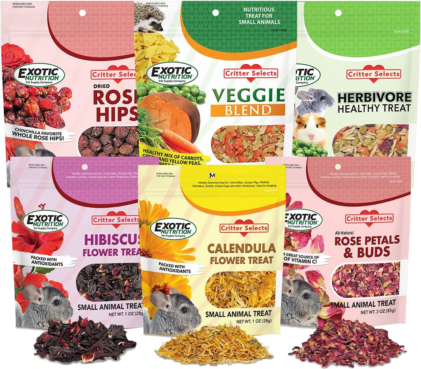Exotic Nutrition Herbivore Treats 6 Pack – Healthy Assortment Small Animal Pet Treat – Squirrels, Guinea Pigs, Rabbits, Chinchillas, Prairie Dogs, Degus, Hamsters, Gerbils, Herbivores
