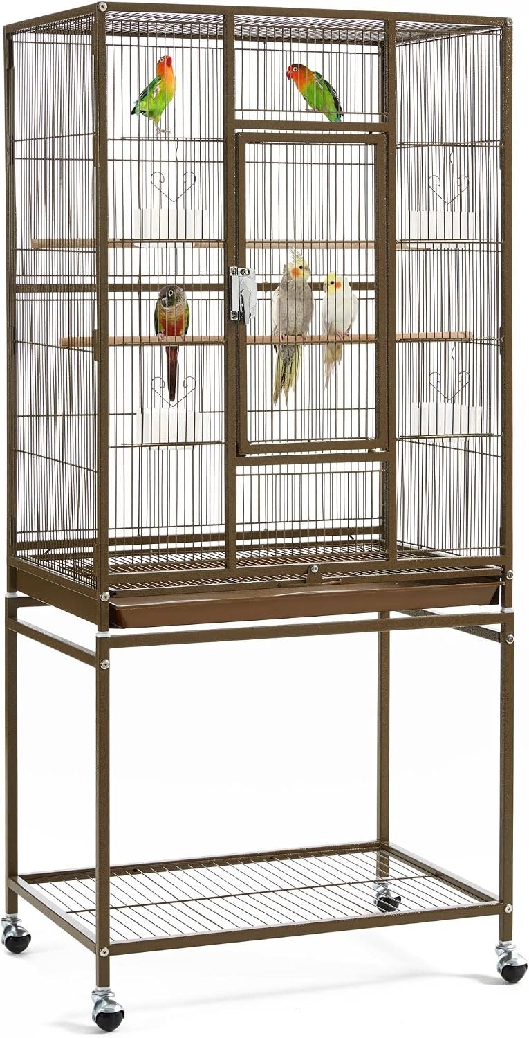 Yaheetech Wrought Iron Standing Large Parrot Parakeet Flight Bird Cage with Stand for Small Parrot Cockatiel Sun Parakeet Green Cheek Conure Lovebird Budgie Finch Canary, Palmer Green