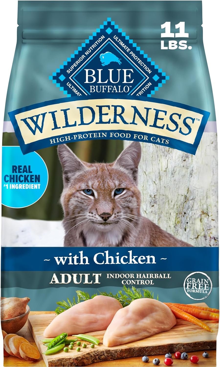 Blue Buffalo Wilderness Chicken Indoor Hairball Control Dry Cat Food, 11 lb | Real Chicken #1 Ingredient, High Protein & Grain-Free Recipe, Promotes Healthy Digestion