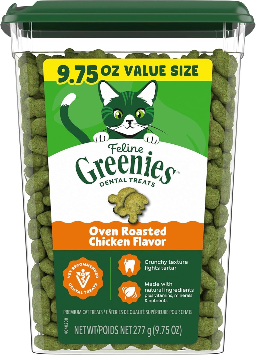 Greenies Feline Natural Dental Cat Treats, Roasted Chicken Flavor, 9.75 oz | #1 vet-recommended, clinically-proven oral care, cleans teeth and freshens breath, cleans to gumline, natural ingredients