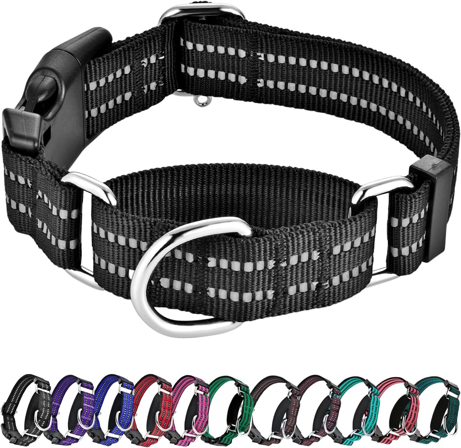 Martingale Collar for Dogs,Reflective Escape Proof,Black,M | No Pull Without Choking,Soft Nylon With Quick Release Buckle,Adjustable No Slip,Reflective Strip for Night Walks