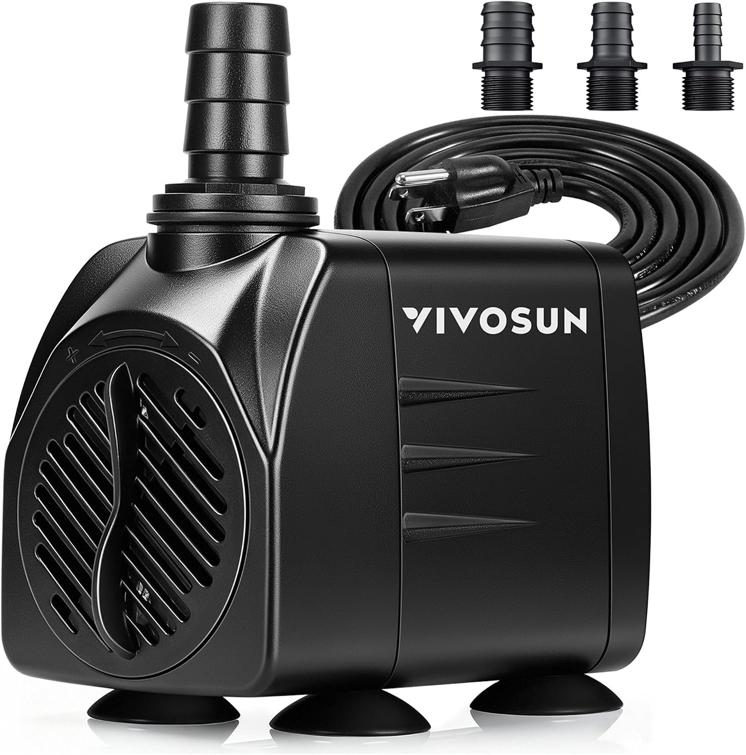 VIVOSUN 480GPH Submersible Fountain Water Pump for Pond, Aquarium, Statuary | 1800L/H, 25W, Ultra Quiet Water Pump with 7.2ft High Lift and 5ft Power Cord, 3 Nozzles for Fish Tank, Hydroponics Black