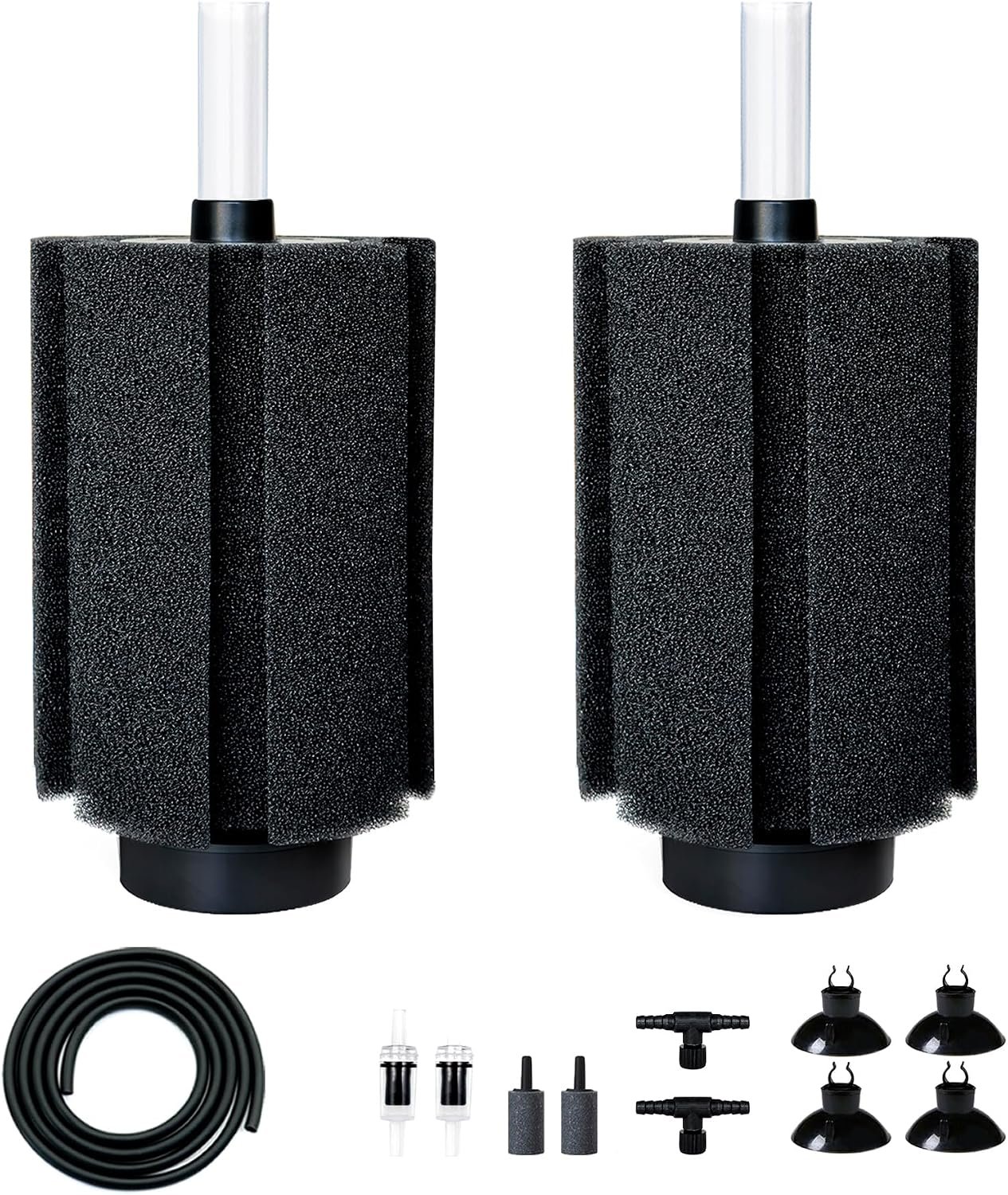 100-120 Gal Large Aquarium Sponge Filter with Air Stone and Ceramic Media | 2 Pack Quiet fish tank filters fit Breeding Fry Betta Shrimp Fish Tank