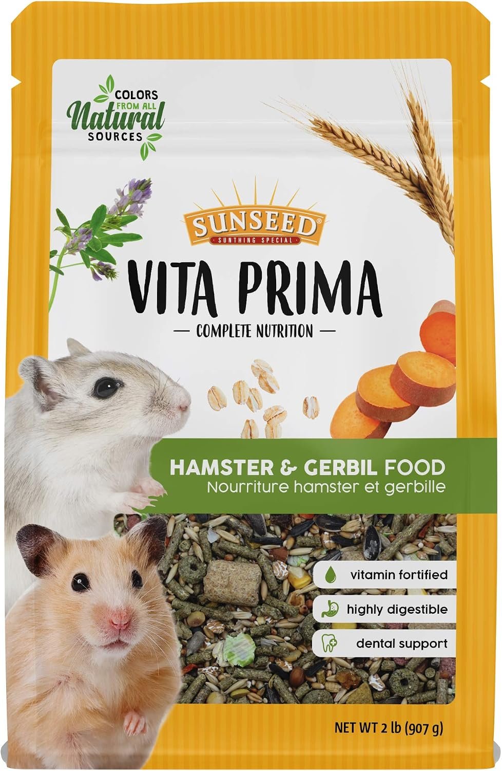 Sunseed Vitakraft Vita Prima Hamster and Gerbil Food 2 lbs Bag – Instinctive Foraging Blend with Ancient Grains Essential Vitamins and Minerals – No Artificial Colors Flavors Or Preservatives