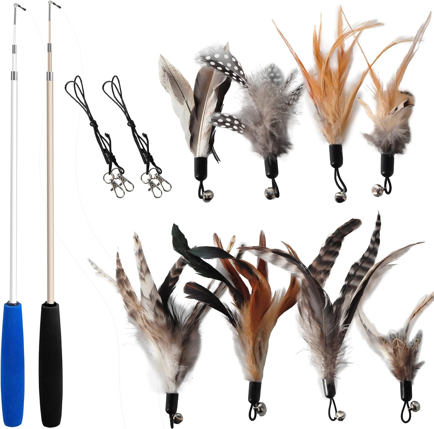 Cat Toys – No Chemical Dyeing Cat Feather Toys for Indoor Cats – Include Cat Wand and Natural Feather Refills