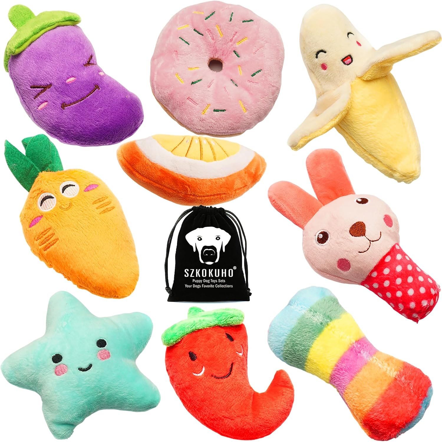 Squeaky Dog Toys for Small Medium Dogs, 9 Pack Stuffed Puppy Teething Toys | Assorted Soft Plush Dog Toys Bundle, Built-In Squeakers, For Puppies Entertainment & Interactive Play ﻿