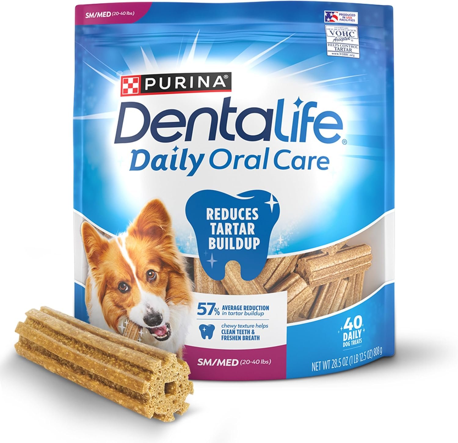 DentaLife Daily Oral Care Dog Treats for Small and Medium Dogs, Chewy Dental Treat to Freshen Breath and Fight Tartar, Chicken Flavor – 40 ct. Pouch