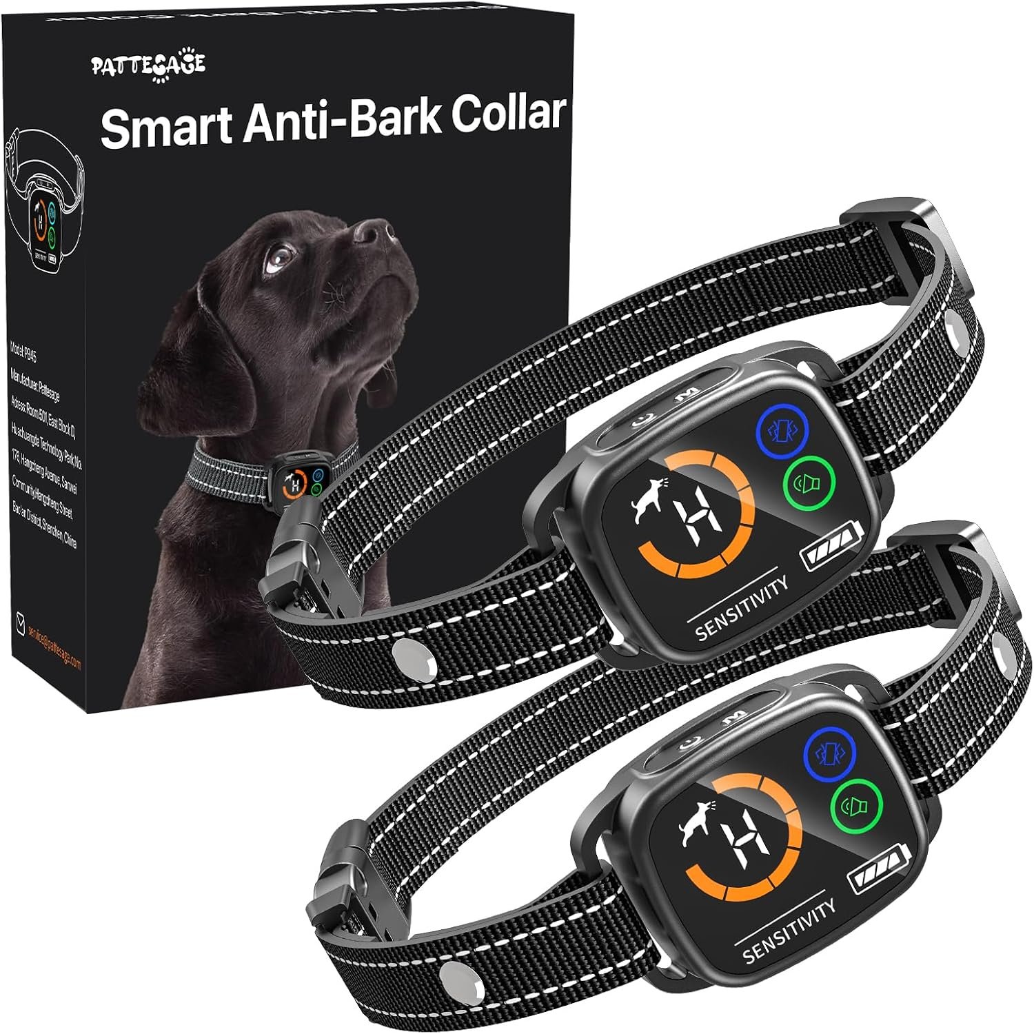 Dog Bark Collar 2 Pack，Smart Anti Barking Collar for Large Medium Small Dogs 9-143lbs,with 6 Sensitivity Levels and 3 Modes Beep Vibration, IP67 Waterproof，Humane Bark Training Collar