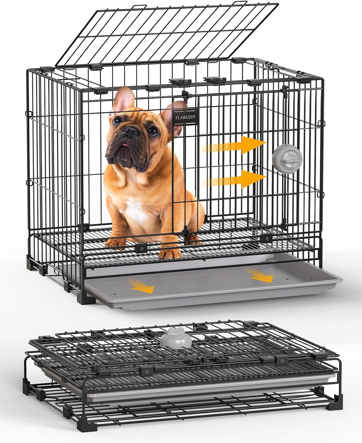 30in Collapsible Dog Crate for Medium Dogs, Metal Wire Dog Kennel | Top & Front Doors, Secure Latch, Removeable Leak-Proof Tray, Portable for Training and Travel, for Pets up to 40 lbs