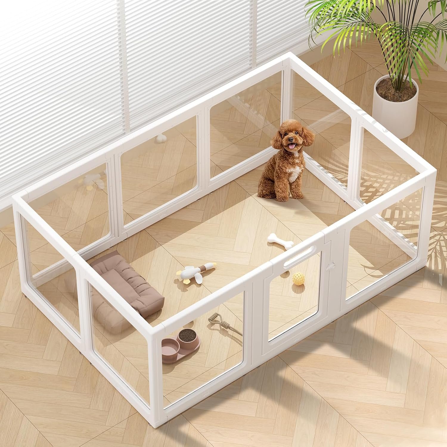 Clear Acrylic Dog Playpen Indoor, Puppy Cat Small Pet Play Pen, Pet Cat Playpen for Rabbits, Dog Fence Crate Kennel Whelping Cage (24″, White, 10 Panels)