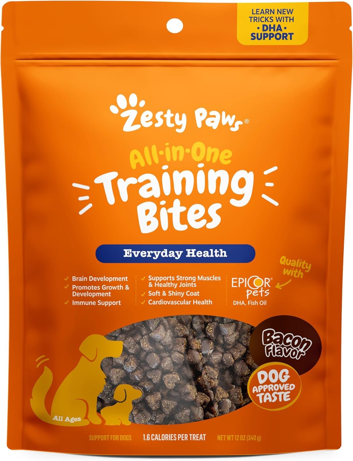 Zesty Paws Training Treats for Dogs & Puppies – Dog Treats for Training – Healthy Dog Chews for Hip, Joint & Muscle Health – for All Breeds and Ages – Bacon Flavor – 12oz