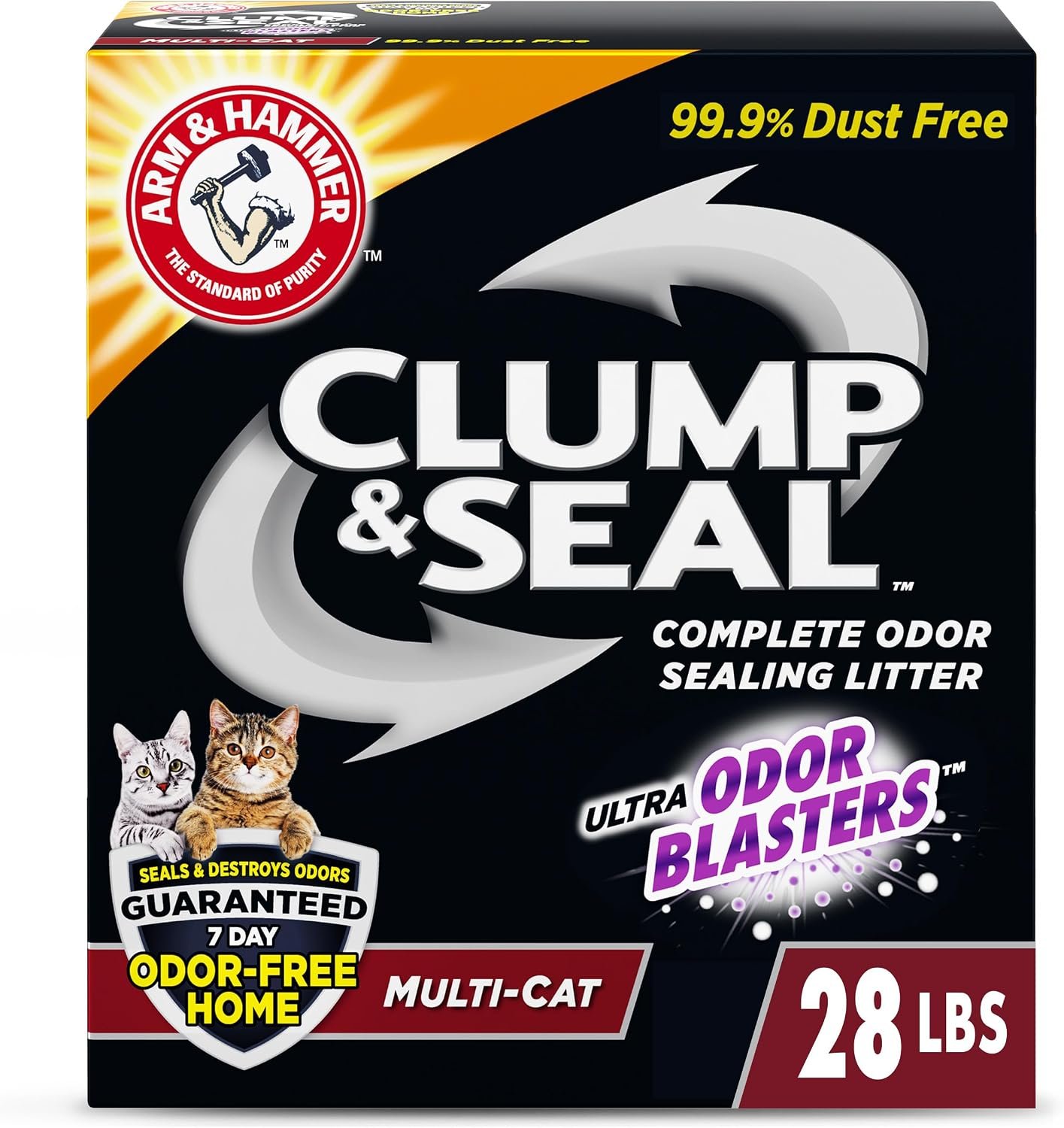 Arm Hammer Clump Seal Litter Multi-Cat Complete Odor Sealing Clumping Clay Cat Litter, 28lb