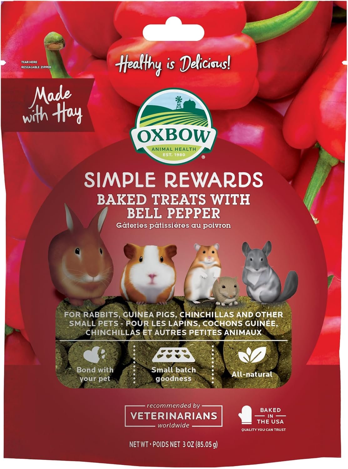 Oxbow Simple Rewards Guinea Pig & Rabbit Treats, Bell Pepper, Baked, 3 oz | Timothy Hay, Bunny Treats, Hamster Treats, Chinchilla, Guinea Pig Snack, Rabbit Enrichment, Rabbit Accessories, Essentials
