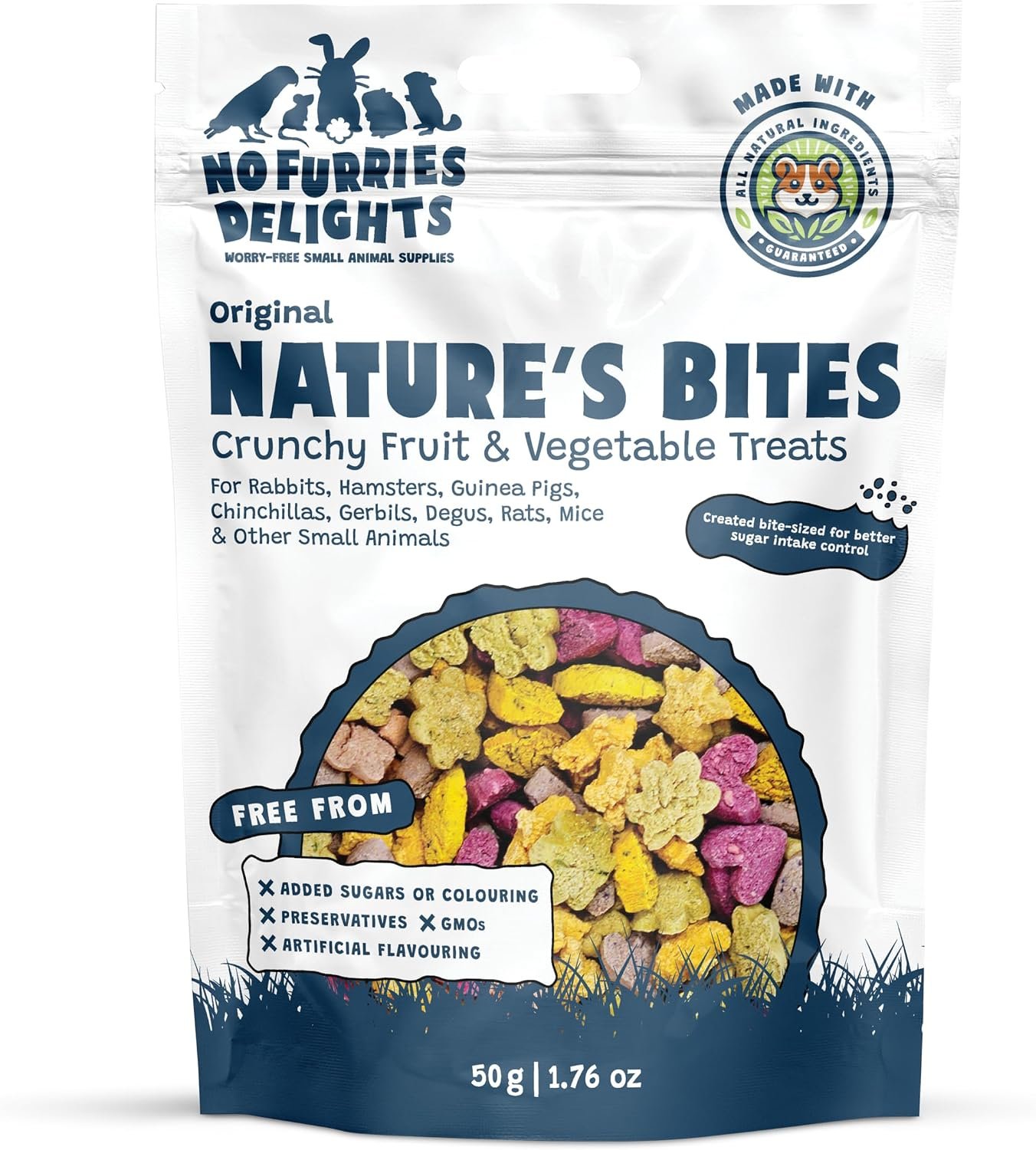 Treats, 100% All Natural Mini Bites for Rabbit Hamster Guinea Pig Chinchilla Pet Rat Mice Gerbil Bird Healthy Enrichment Bonding Rewarding Training Nature’s Bites Variety Pack 50g