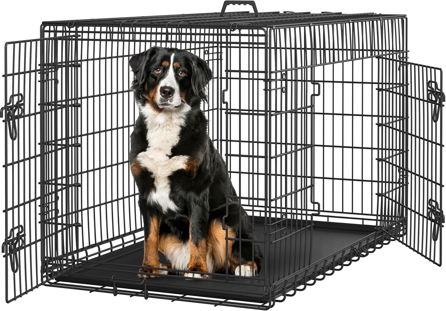 Yaheetech 48in Double Door Metal Dog Crate w/Divider for Puppy Indoor Use | Heavy-duty Sturdy Metal Frame, Easy Assemble, Fold Up for Travel, Removable Tray, Ideal for Puppies, Medium to Large Dogs