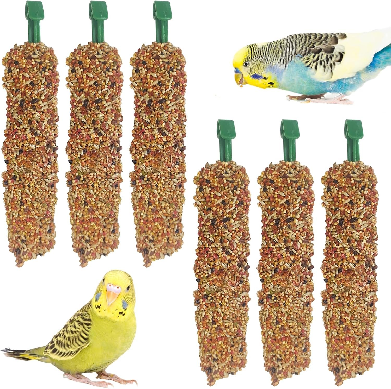 Parakeet Treats Sticks 6 PCS Bird Cereal Treat Natural Parrot Chewing Toys for Cockatiel Conure Lovebird Budgie Canary Finch(6.7inches,1.76ounce)