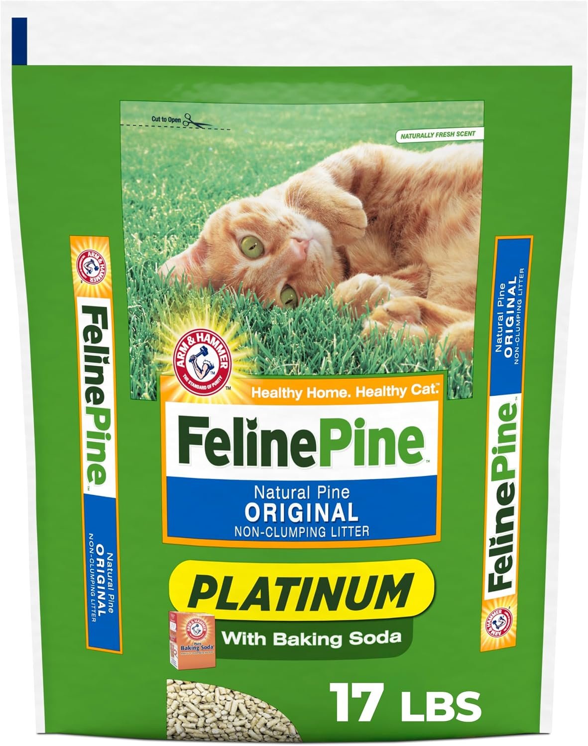 Feline Pine Platinum Non-Clumping Cat Litter 17lb | Plant-Based Cat Litter, Natural Odor Control, Low Dust Cat litter, Unscented Formula, Lightweight & Low Dust