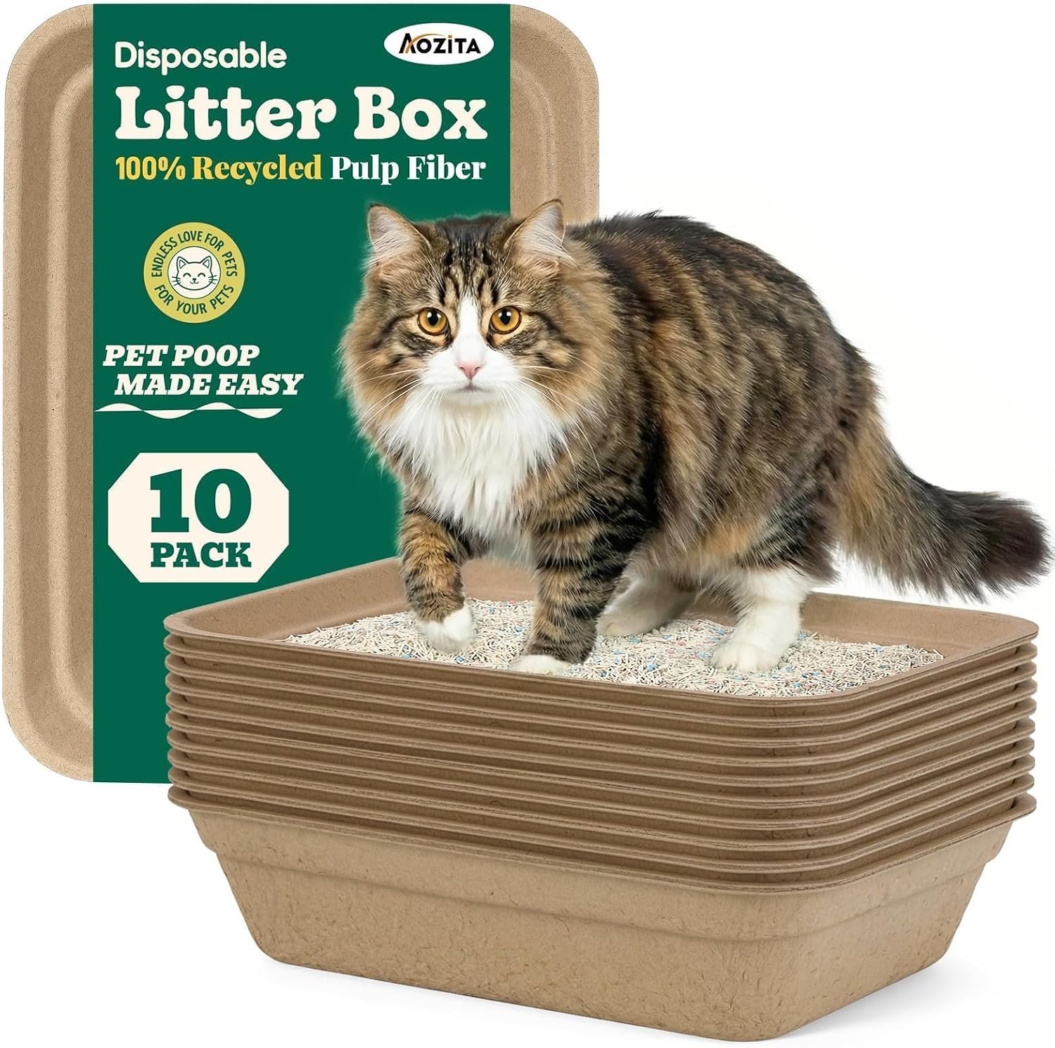 10-Pack Disposable Litter Box for Kitty Cats, Thick & Leak-Proof, Eco-Friendly Travel & Home Litter Pan, No-Scrub for Cats