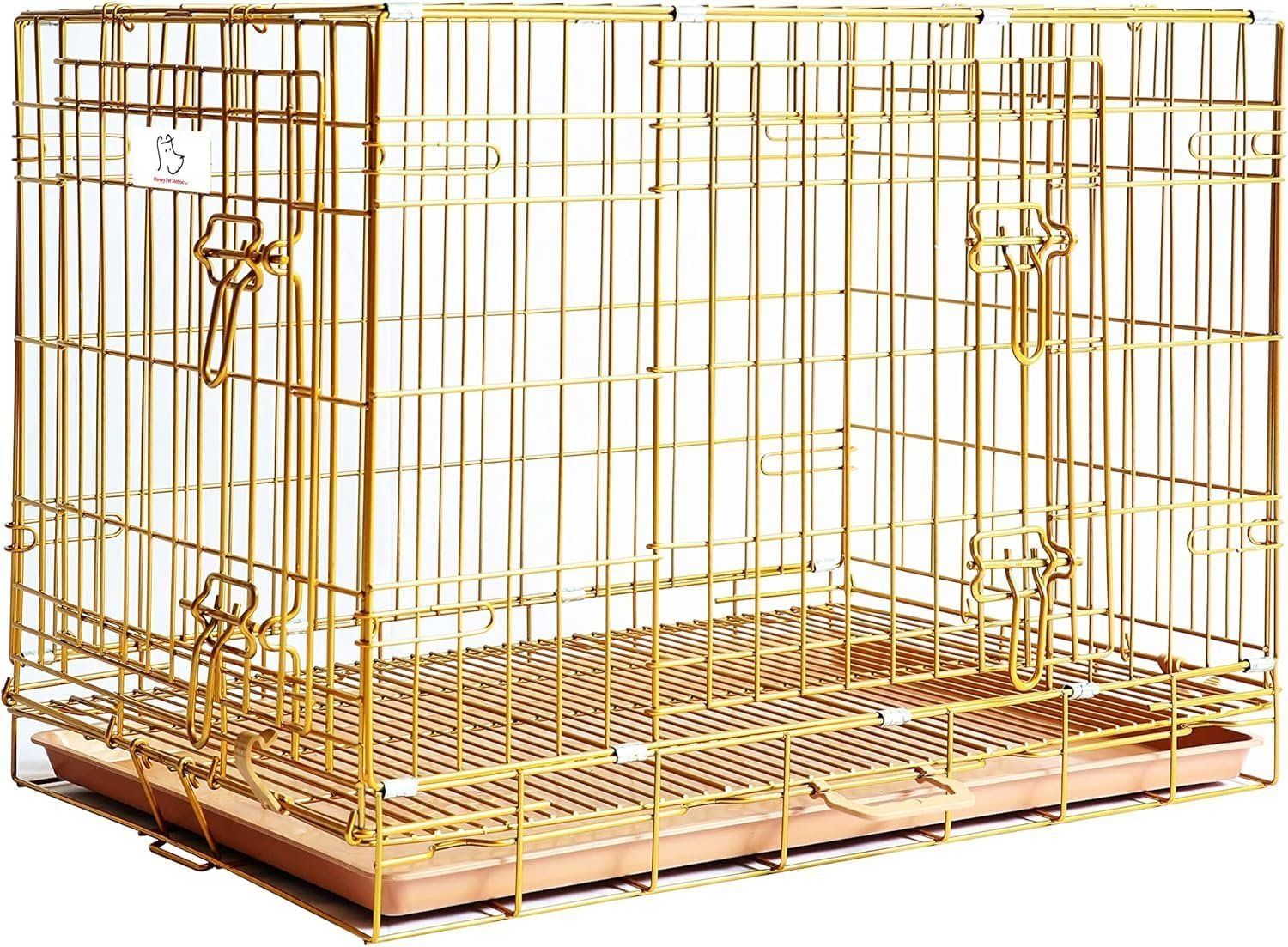 Homey Pet 30″ Dog Crates for Small Medium Dogs,Copper Gold Wire Cage Kennel | Rust/Peel-Resist Nano-Coat, Collapsible, Removable Grid & Tray, Dual Doors w/ 4 Locks, Indoor Potty Training, Easy Cleaning