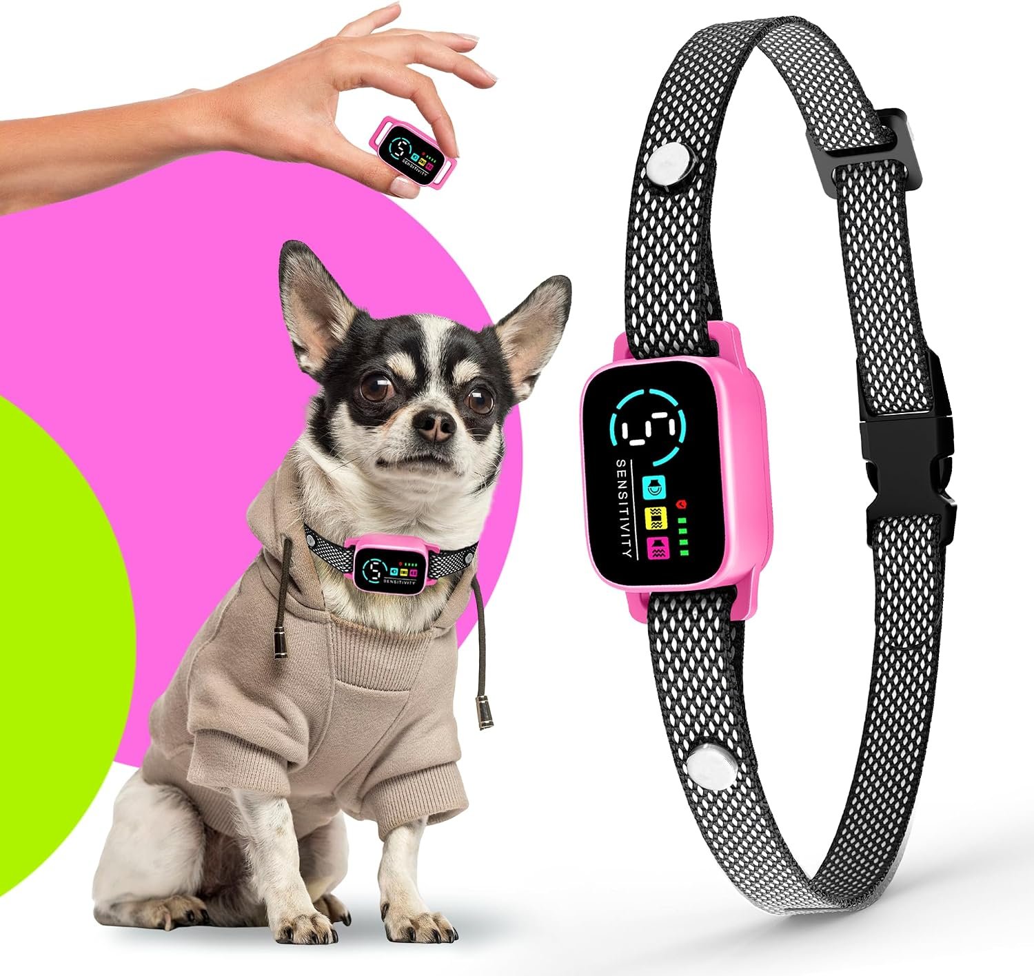 Bark Collar for Small Dogs 8-40 Ibs – No Shock Anti Barking Collar with Al Chip – 3 Modes & 5 Sensitivity Levels – Waterproof, Rechargeable, Magnetic Charging – Humane, Effective Training (Pink)