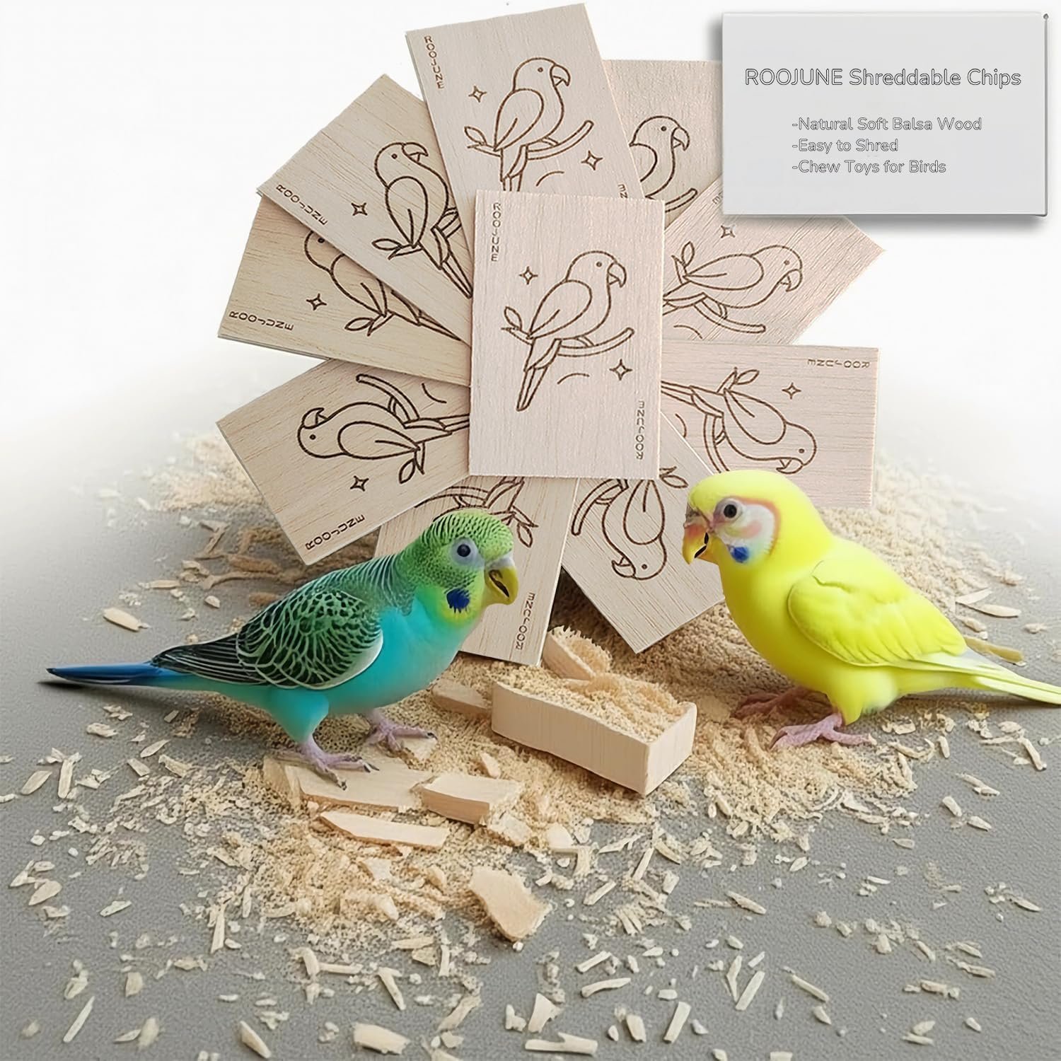 Bird Toys Chew Toys 100% Natural – 10 Pack Balsa Wood Chips, The Softest Wood in The World – Bird Cage Accessories for Small Medium Birds Parakeets Parrots Conures Cockatiels Finches Lovebirds