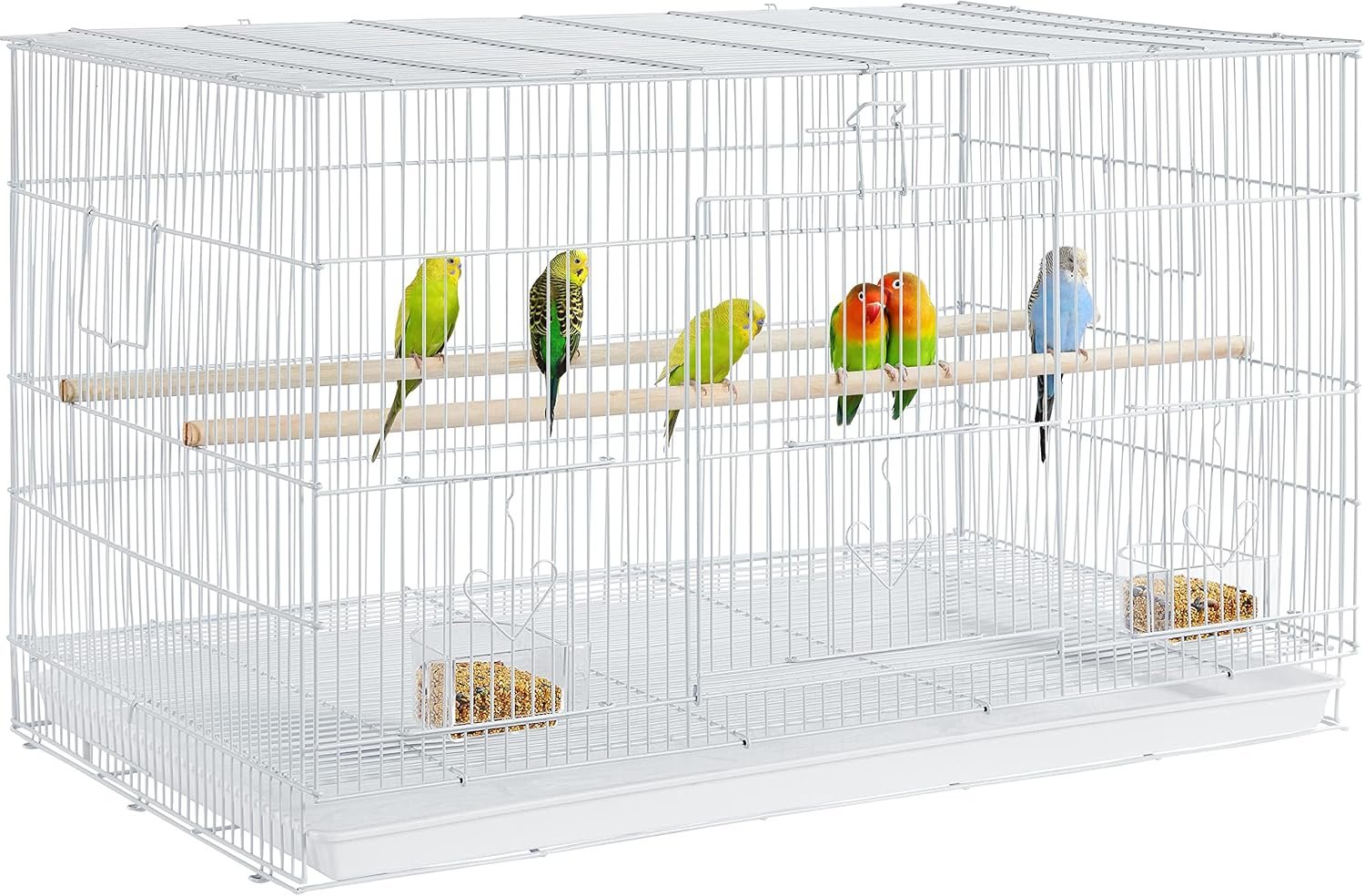 Yaheetech 30‘’ Flight Bird Cage Stackable Design for Small and Medium Birds with Slide Out Tray and Bottom Grate Budgies Cockatiels Lovebirds Canaries Parakeet Cage, White