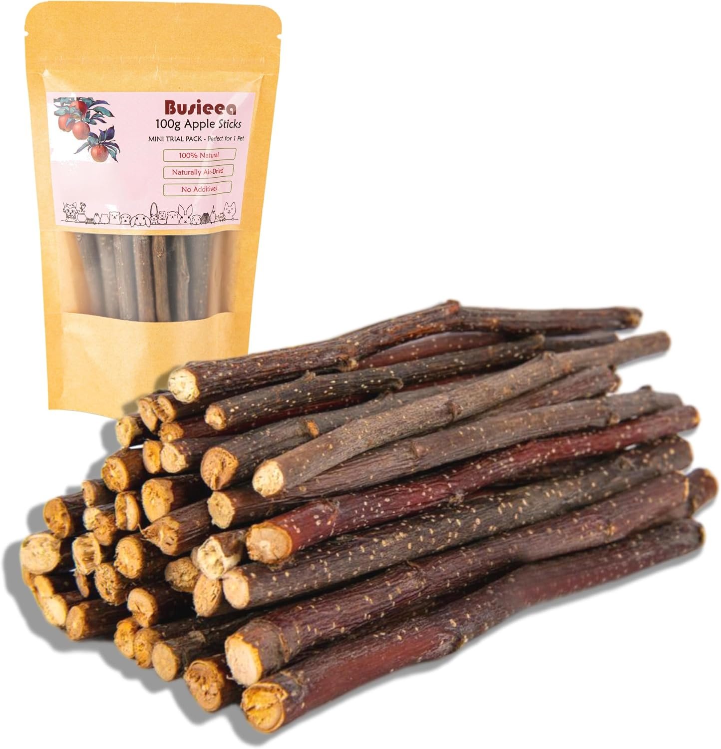 Premium Natural Apple Sticks – 100g/3.52 OZ MINI Trial Pack – Perfect for 1 Pet, Molar Chew Treats for Rabbits Chinchillas Guinea Pigs Hamsters Small Animals