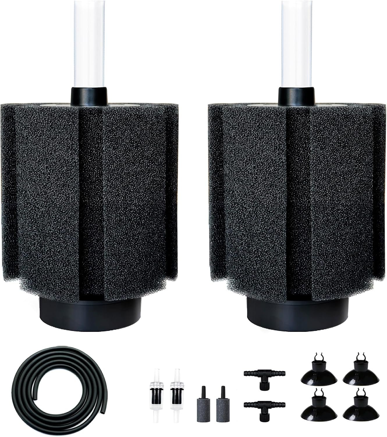 2 Pack 60-70 Gal Aquarium Sponge Filter with Air Stone | Ceramic Filter Media Media Quiet Fish Tank Bio Filter For Breeding Fry Shrimp Betta Fish Tank