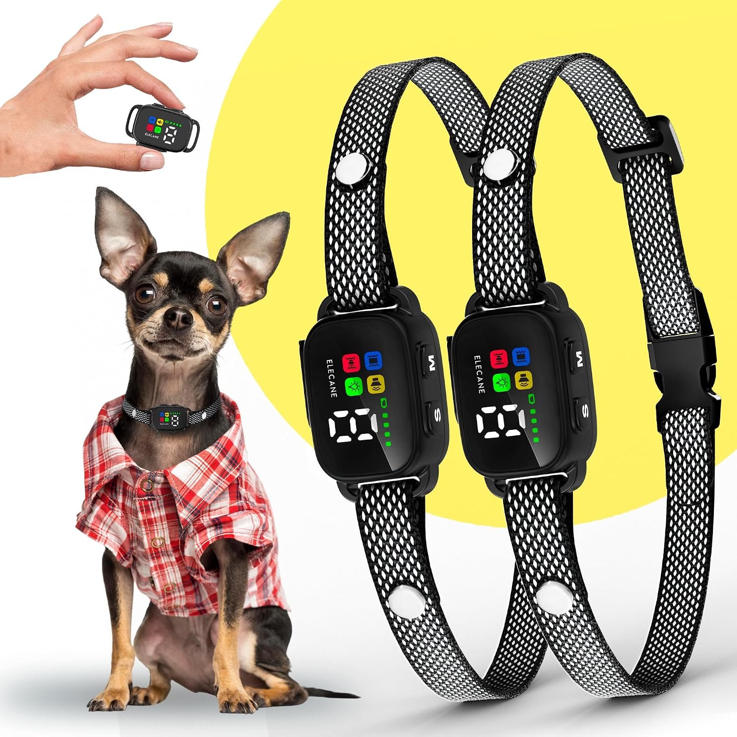 2 Pack Bark Collar for Small Dogs 5-15 lbs and Puppies – No Shock Anti Barking Collar – Rechargeable Smart Collar for Dog Training with 7 Sensitivity Levels and 3 Beep&Vibration Modes
