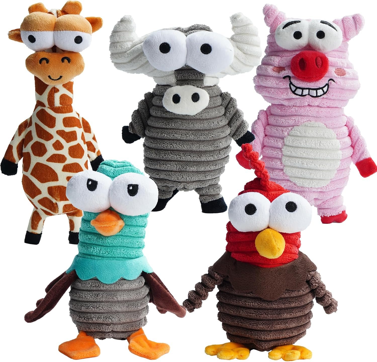 Nocciola 5-Pack Squeaky Dog Toys, Durable Stuffed Critter Zoo Dog Toys with Unique Squeak Sounds to Keep Dogs Busy, Puppy Toys for Small, Medium, and Large Dogs | 5-Pack Durable Critter Zoo Dog Toys to Keep Them Busy, Puppy Toys for Small, Medium, and Large Dogs