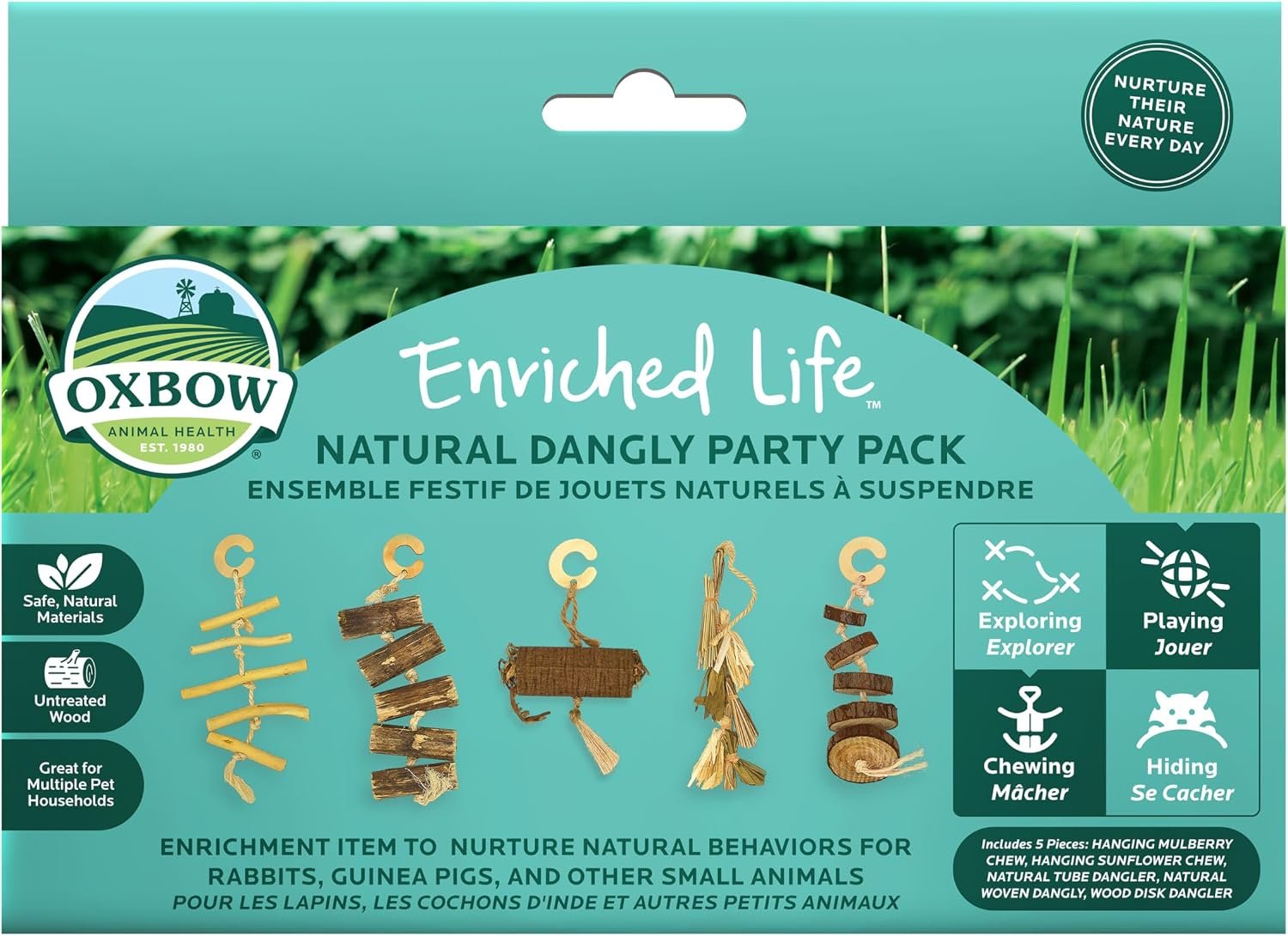 Oxbow Natural Dangly Party Pack, Rabbit & Guinea Pig Toys, Enrichment | Rabbit Chew Toys, Guinea Pig Enrichment, Guinea Pig Chew Toys, Rabbit Enrichment, Natural Materials, Small Pet Accessories