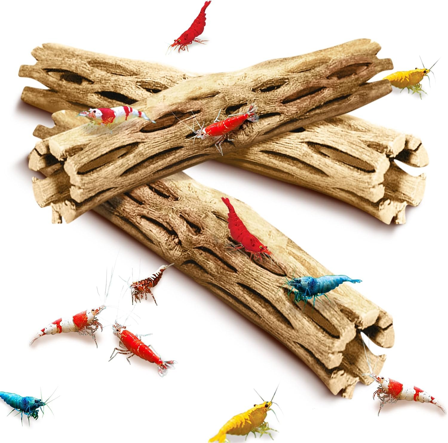 SunGrow Cholla Wood, 6” Climbing Logs, Chew Toy, Aquarium Fish, Snail, and Shrimp Driftwood, Tropical Freshwater Fish Décor, Adds Raw Beauty, 3 Pack