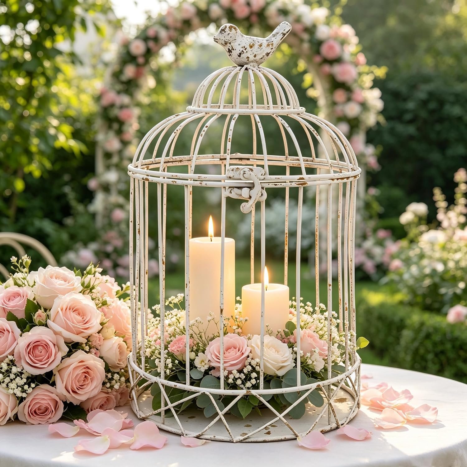 Rustic Metal Planter Holder Vintage Iron Birdcage Flower Planter Farmhouse Metal Climbing Vine Stand Antique Candle Holder Decoration for Wedding Garden Patio Balcony Outdoor Indoor Decor