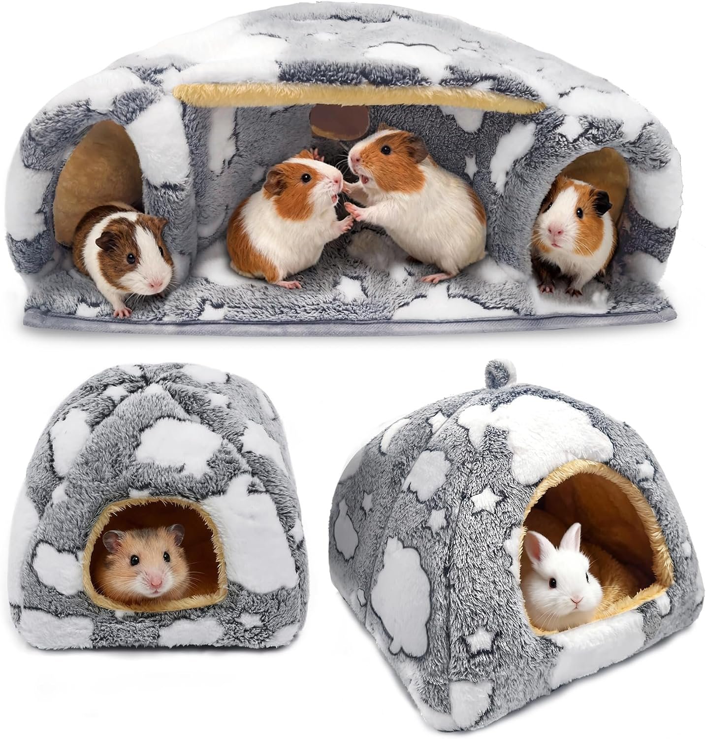 3PCS Guinea Pig Tunnel Set Washable Guinea Pig Houses and Hideouts Small Animals Hideout Tubes for Hamster Chinchilla Bunny Hedgehog Ferret Rat