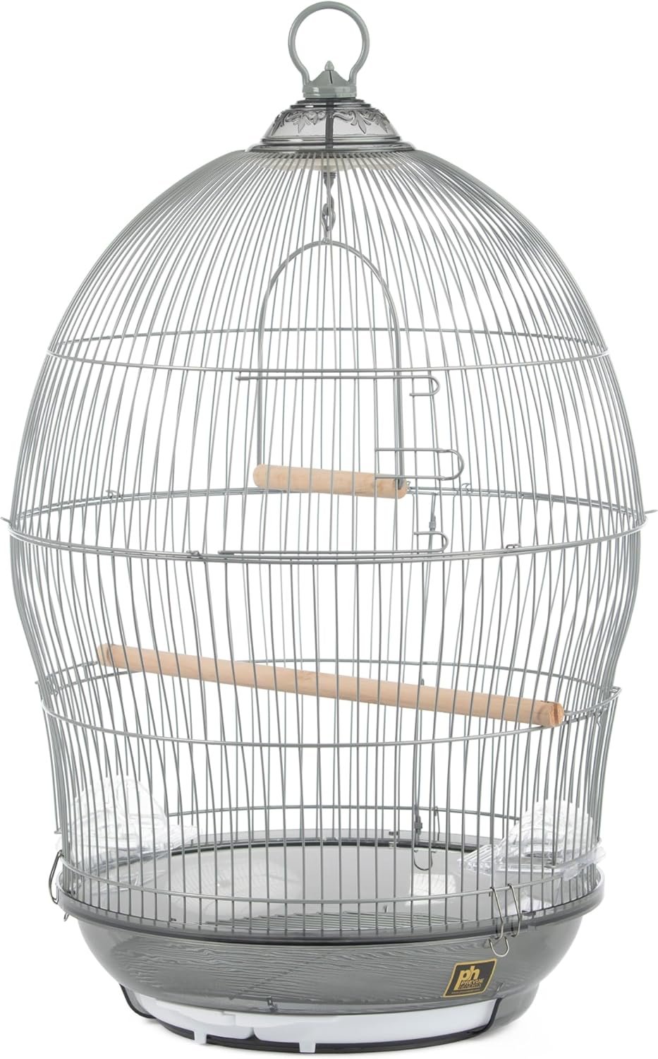 Prevue Pet Products Sonata Round Metal Birdcage – Gray | Ideal for Tabletop or Hanging Stand, for Small Birds with Food Cups, Gate-Style Front Door, Pull Out Split Tray Design