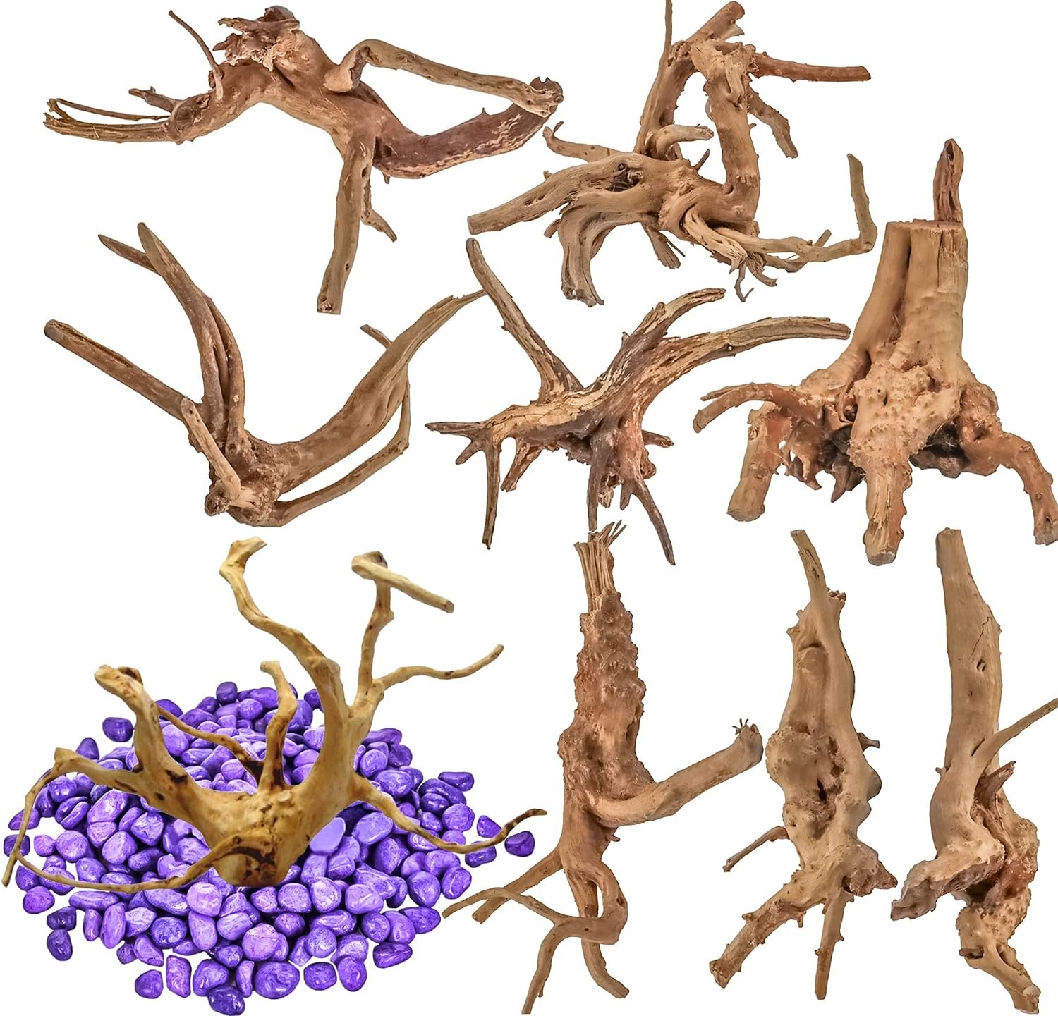 Vmiapxo 8-Pack Natural Driftwood, Sinkable Spider Wood (4”-6”) | Assorted Shapes Drift Wood, Aquarium Decor, Reptile Terrarium & Fish Tank Wood Branches Decoration