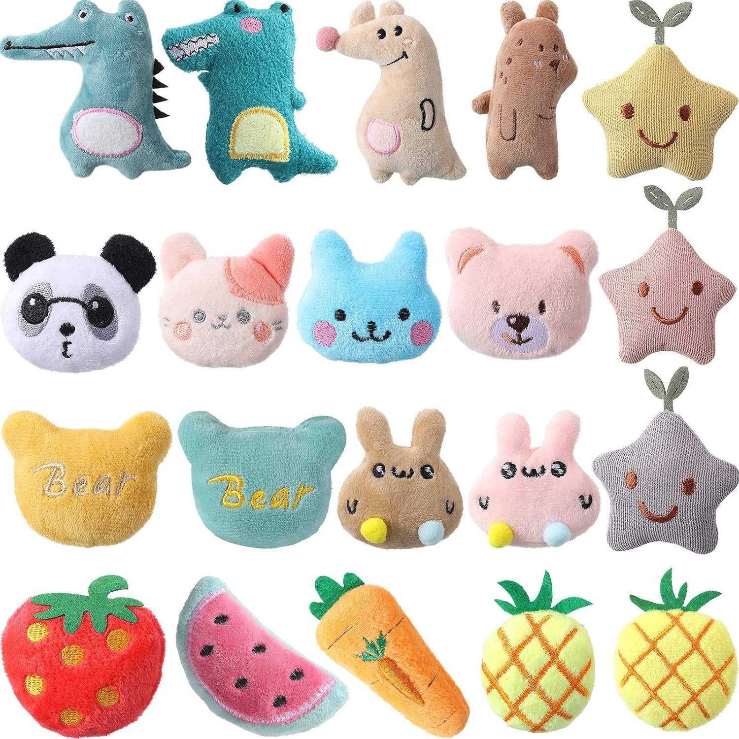Gejoy 20 Pack Catnip Toys for Indoor Cat Plush Kitten Cat Chew Toys Catnip Kitten Entertaining Interactive Safe Teeth Cleaning Dolls(Lovely)