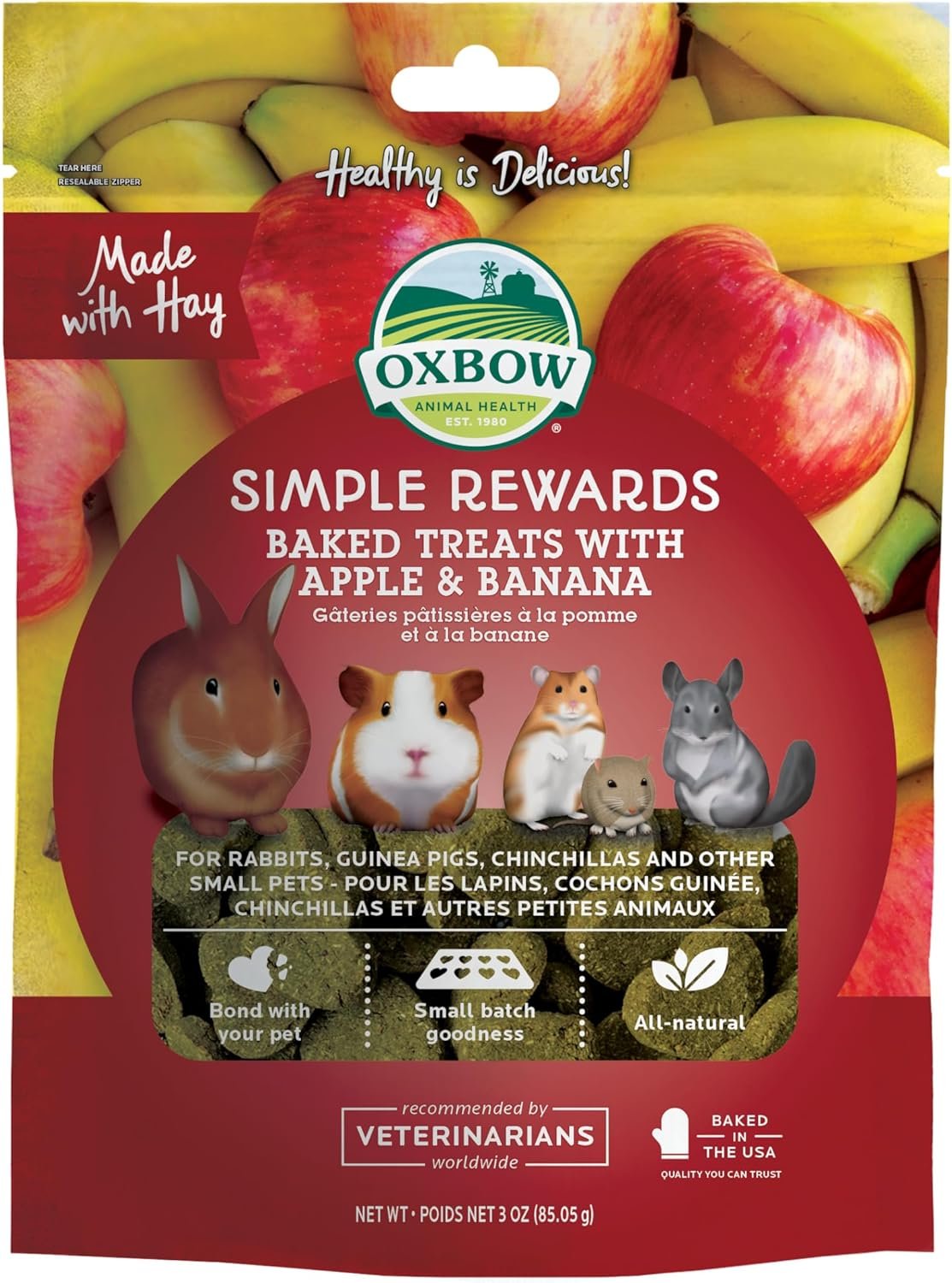 Oxbow Simple Rewards Guinea Pig & Rabbit Treats, Apple Banana, Baked, 3 oz | Timothy Hay, Bunny Treats, Hamster Treats, Chinchilla, Guinea Pig Snack, Rabbit Enrichment, Rabbit Accessories, Essentials