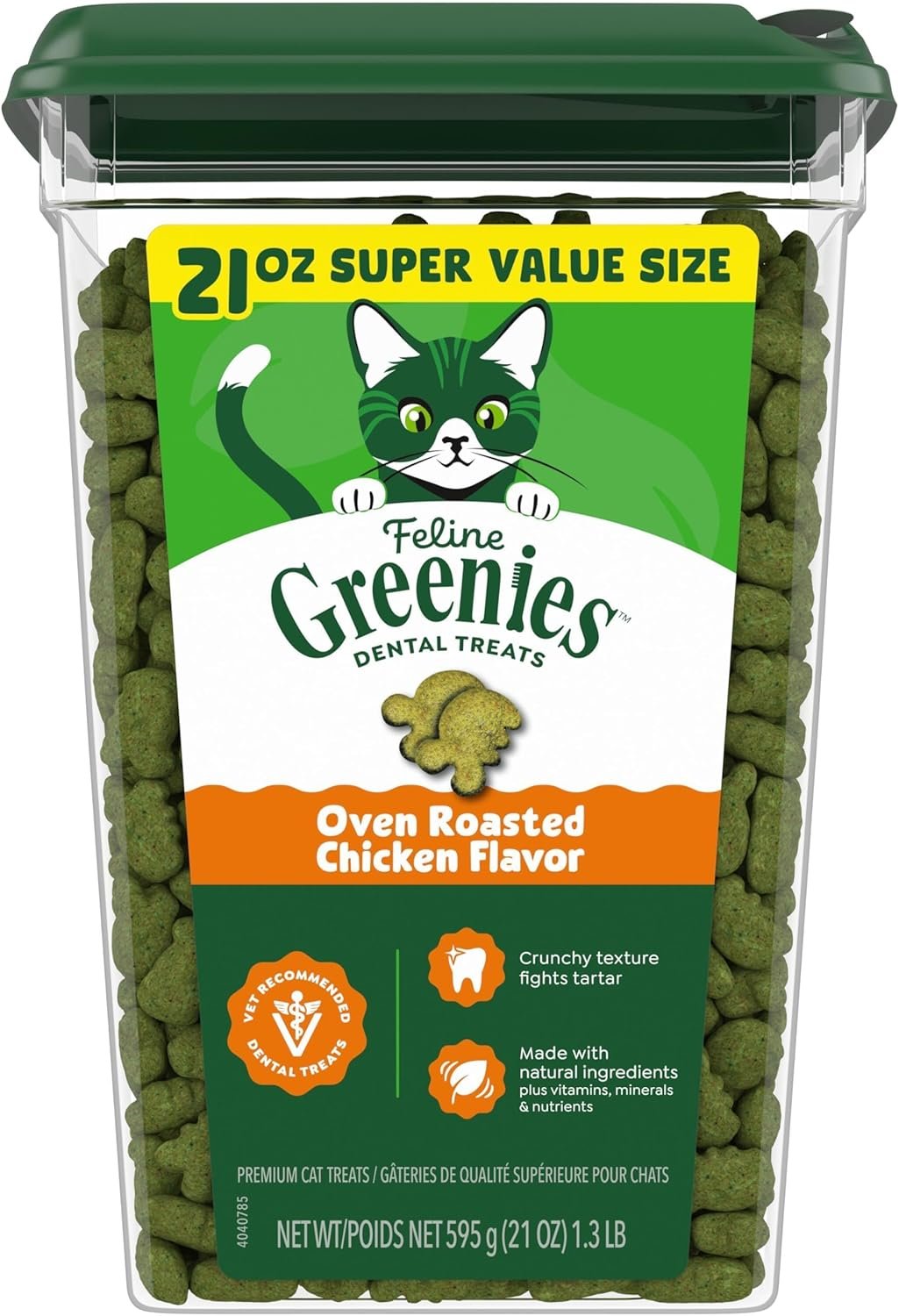 Greenies Feline Natural Dental Cat Treats, Roasted Chicken Flavor, 21 oz | #1 vet-recommended, 36% less tartar in 28 days, cleans to gumline, under 2 calories per treat, natural ingredients